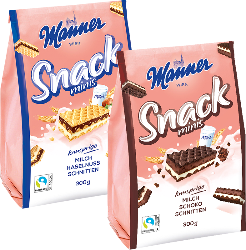 Manner - Snack Minis Milch-Haselnuss und Manner Snack Minis Milch-Schoko